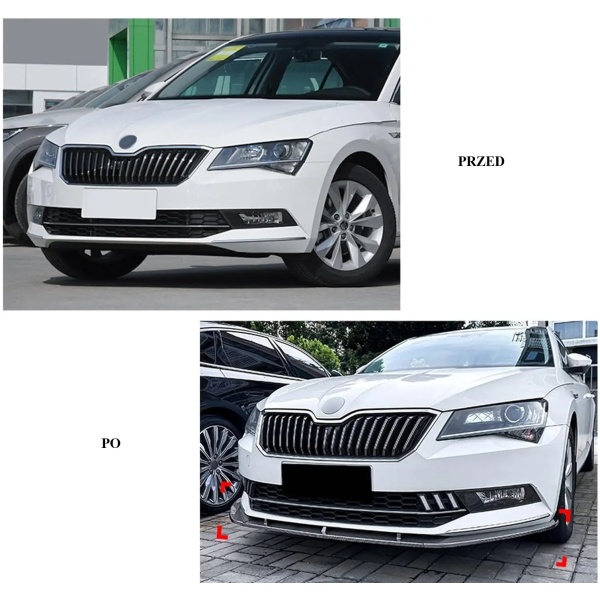 Spojler/ splitter przedniego zderzka SKODA SUPERB MK3 czarny połysk - Image 3